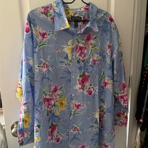 Ralph Lauren Blue Floral Women's Night Shirt Large NWOT
